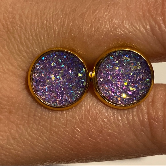 Stainless Steel Druzy Earrings - Picture 4 of 5